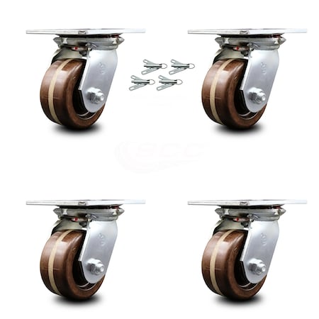 Service Caster 4 Inch High Temp Phenolic Caster Set with Roller Bearings and Swivel Locks SCC SCC-35S420-PHRHT-BSL-4